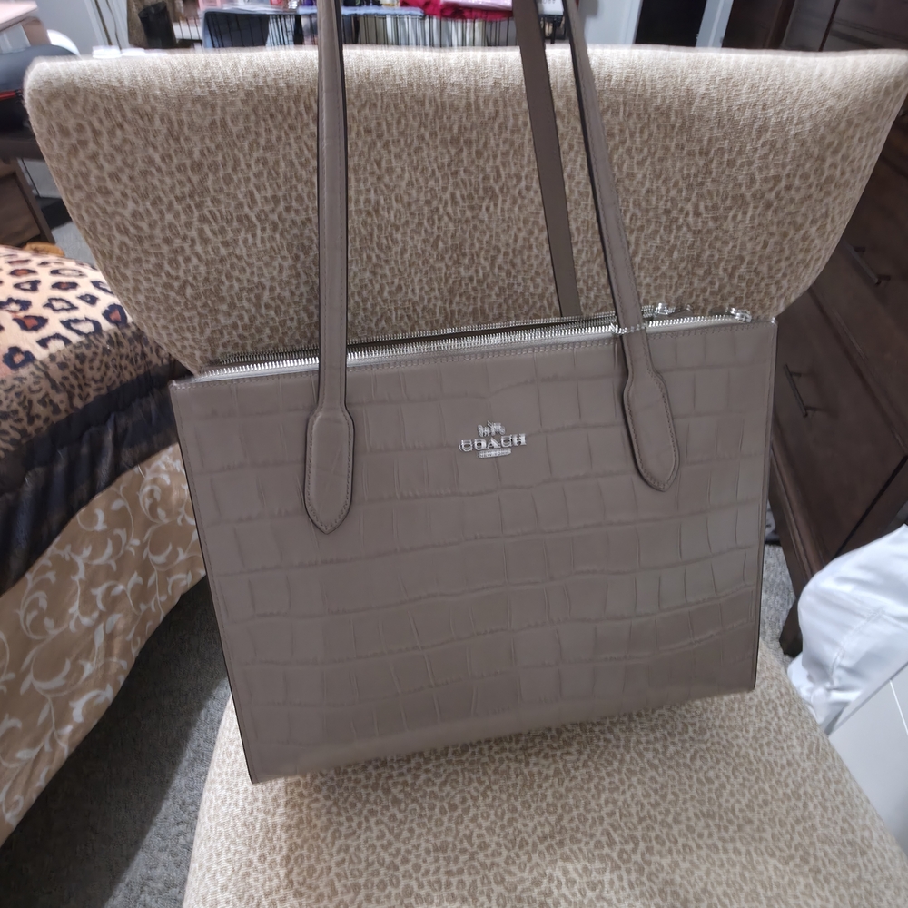Coach Beige Croc-Embossed Tote CROC NINA TOTE